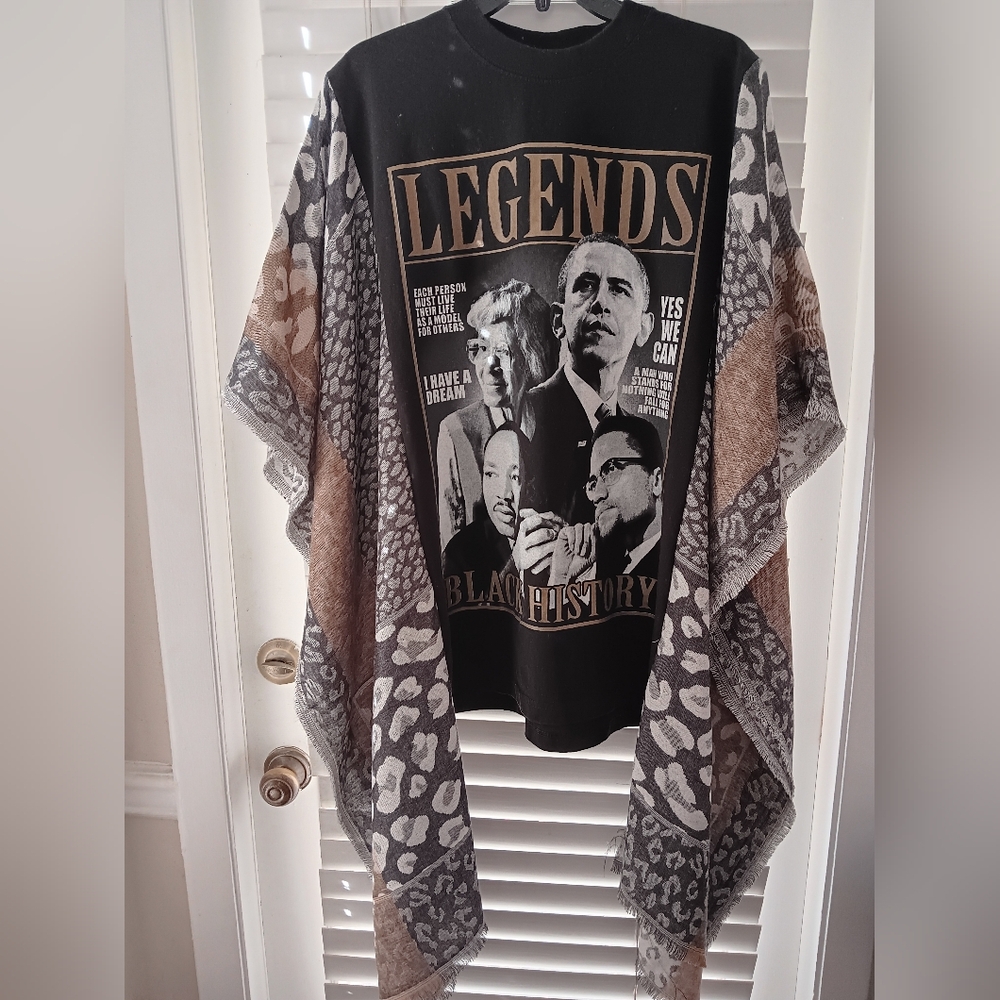 SOLD!!! Upcycled Legends Black History T-Shirt/Poncho